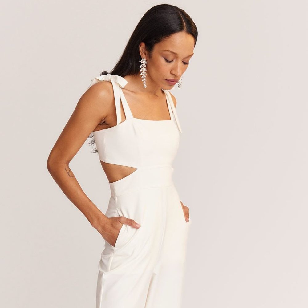 RW&CO Cocktail Jumpsuit with Bow Straps Size 10